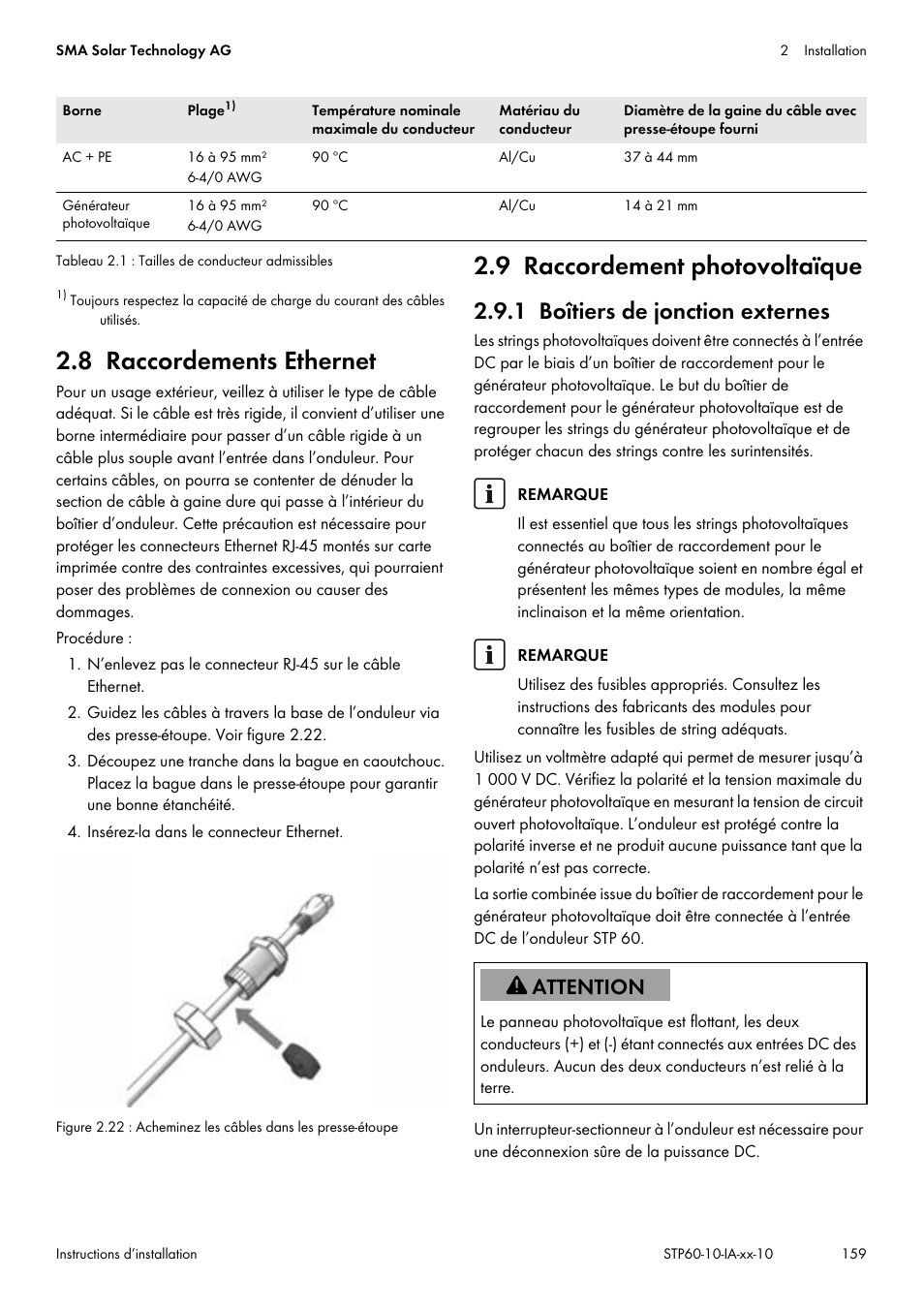 8 raccordements ethernet, 9 raccordement photovoltaïque, 1 boîtiers de jonction externes | SMA STP 60-US-10 Installation User Manual | Page 159 / 232
