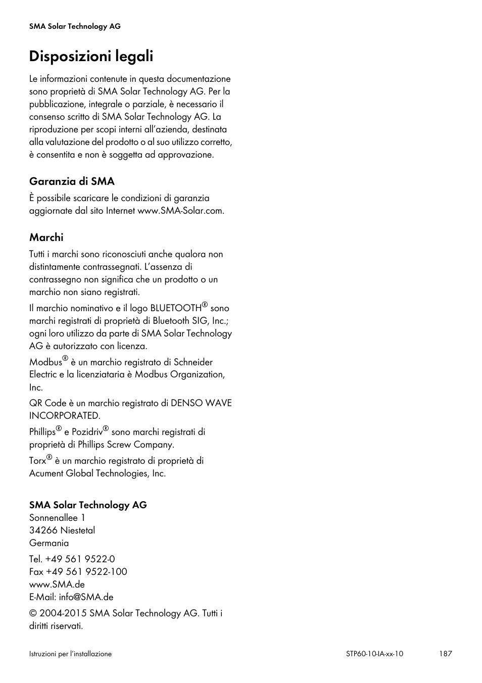 Disposizioni legali | SMA STP 60-US-10 Installation User Manual | Page 187 / 232