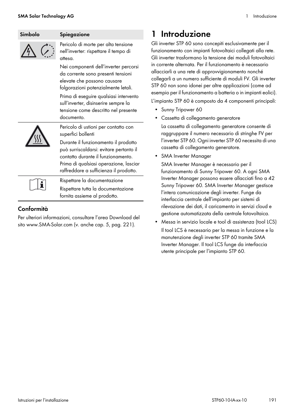 1 introduzione | SMA STP 60-US-10 Installation User Manual | Page 191 / 232