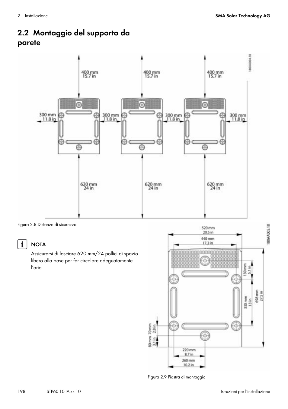 2 montaggio del supporto da parete, 2, pag. 198 | SMA STP 60-US-10 Installation User Manual | Page 198 / 232