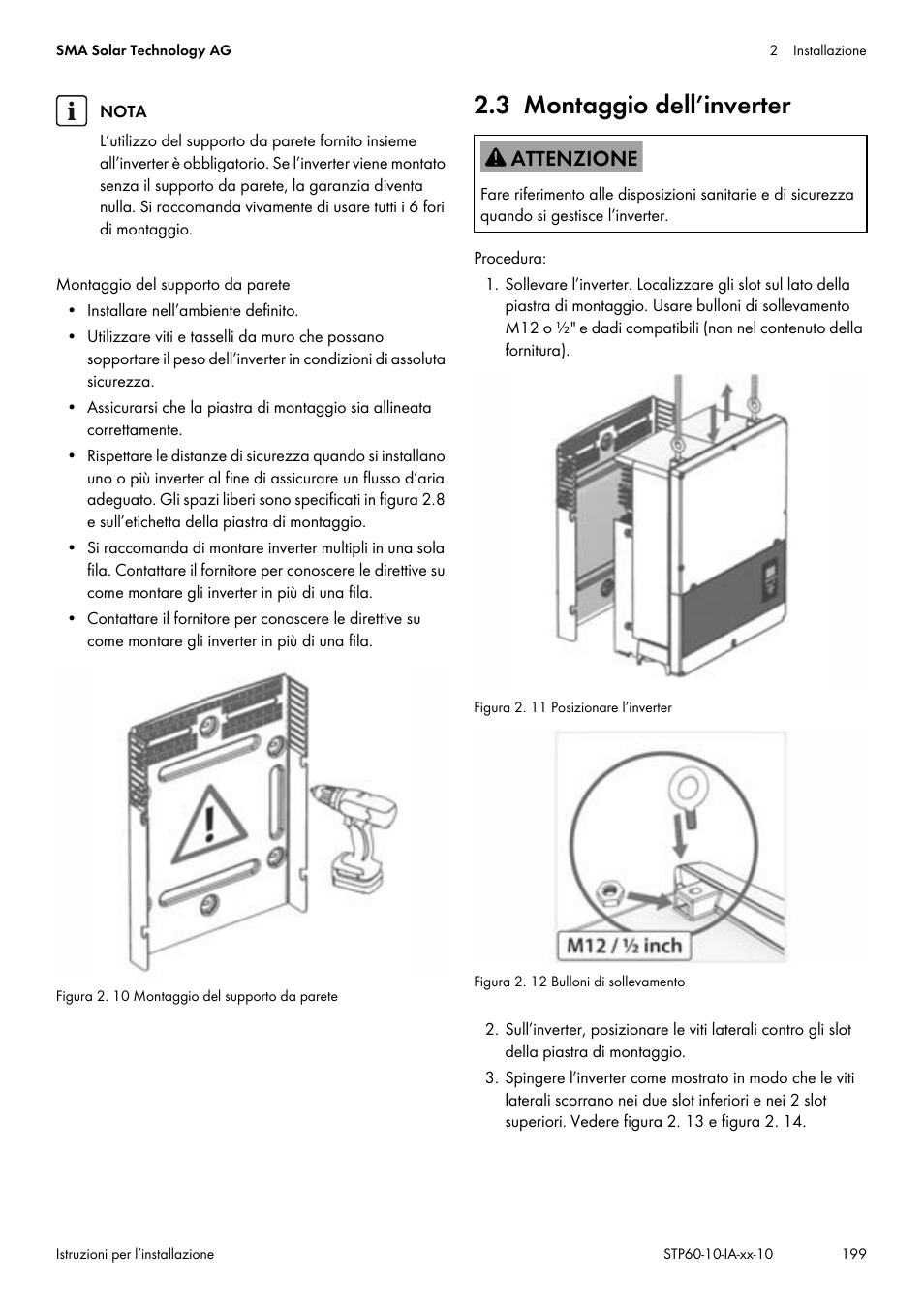 3 montaggio dell’inverter, Cap. 2.3, pag. 199 | SMA STP 60-US-10 Installation User Manual | Page 199 / 232