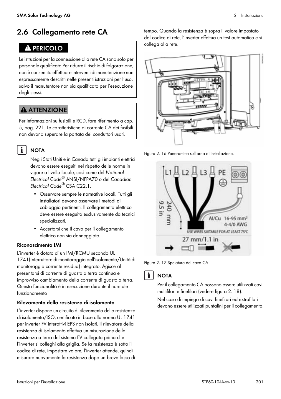 6 collegamento rete ca, Ocap. 2.6, pag. 201 | SMA STP 60-US-10 Installation User Manual | Page 201 / 232
