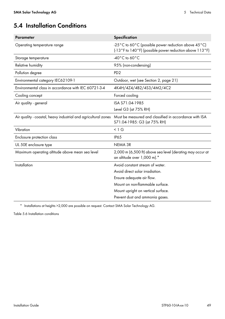 4 installation conditions | SMA STP 60-US-10 Installation User Manual | Page 49 / 232