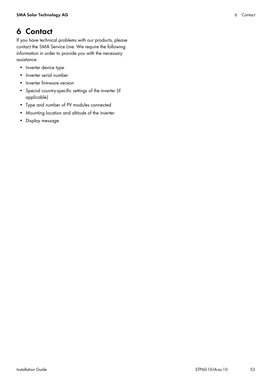 6 contact | SMA STP 60-US-10 Installation User Manual | Page 53 / 232