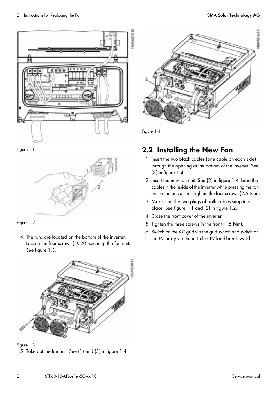 2 installing the new fan | SMA STP 60-US-10 Replacing a Defective Fan User Manual | Page 2 / 12