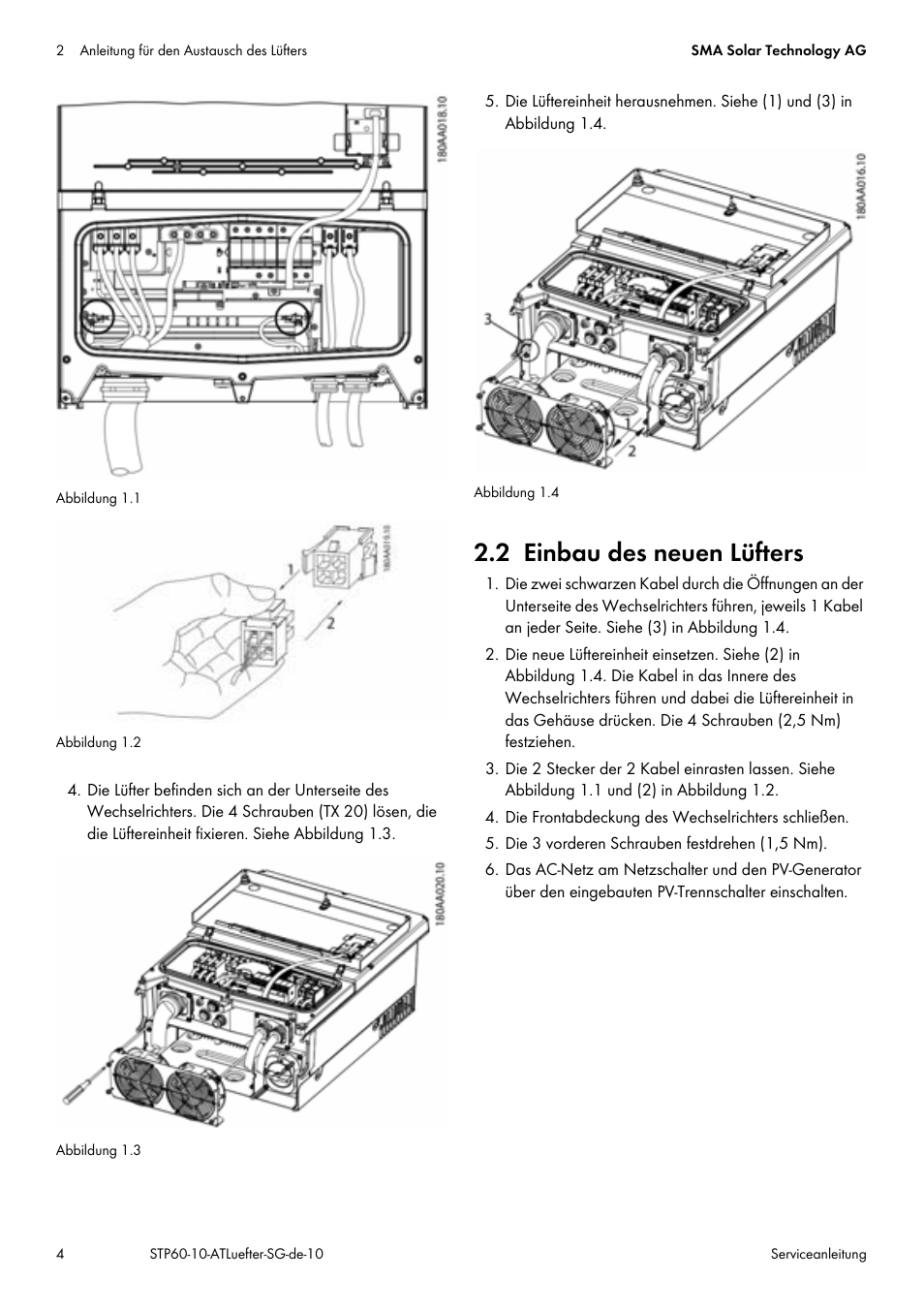 2 einbau des neuen lüfters | SMA STP 60-US-10 Replacing a Defective Fan User Manual | Page 4 / 12