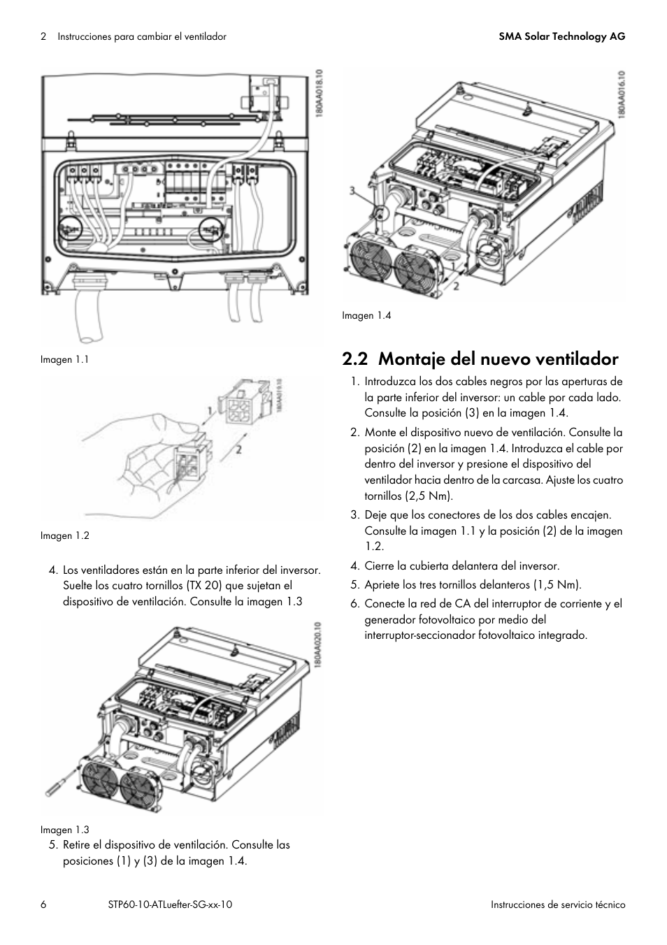 2 montaje del nuevo ventilador | SMA STP 60-US-10 Replacing a Defective Fan User Manual | Page 6 / 12