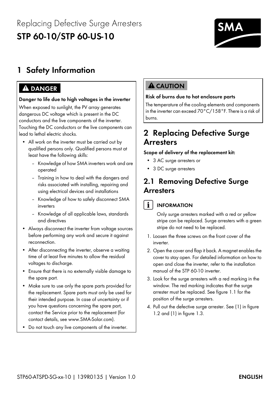 SMA STP 60-US-10 Replacing Defective Surge Arresters User Manual | 12 pages