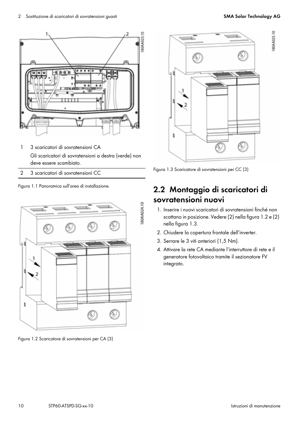 2 montaggio di scaricatori di sovratensioni nuovi | SMA STP 60-US-10 Replacing Defective Surge Arresters User Manual | Page 10 / 12