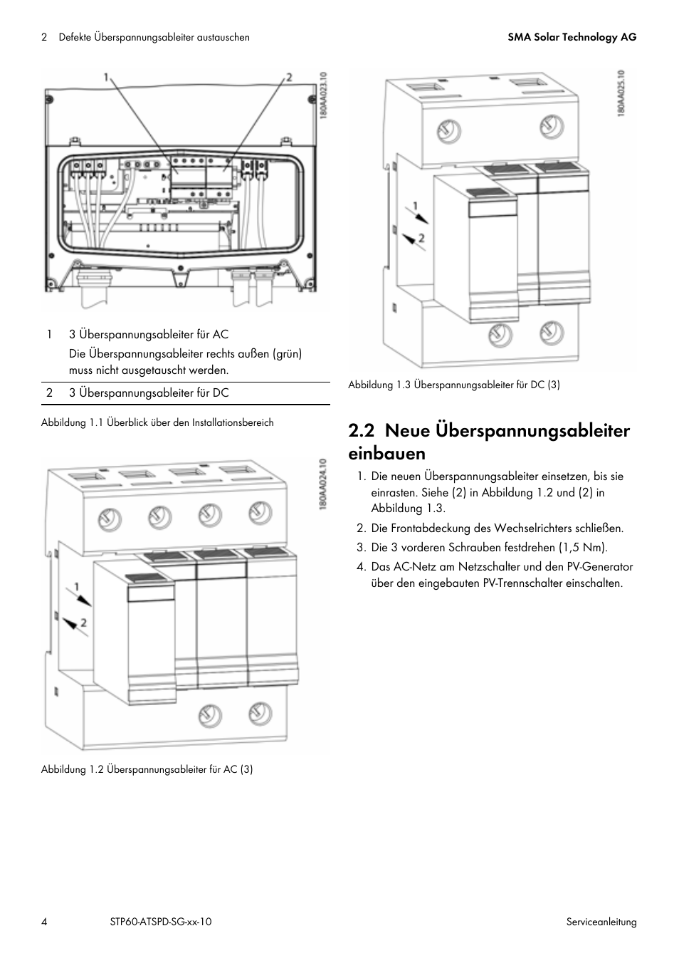 2 neue überspannungsableiter einbauen | SMA STP 60-US-10 Replacing Defective Surge Arresters User Manual | Page 4 / 12