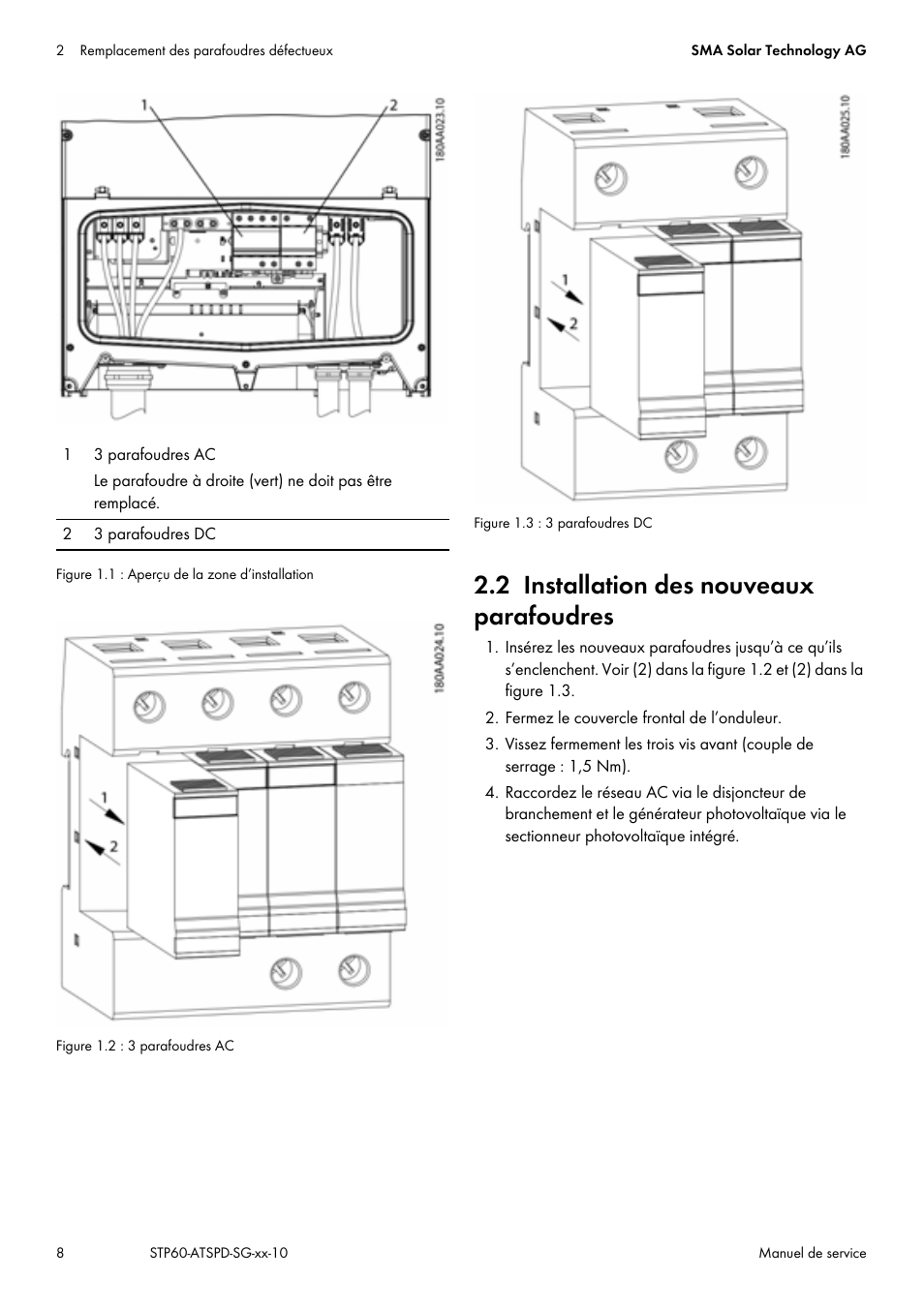 2 installation des nouveaux parafoudres | SMA STP 60-US-10 Replacing Defective Surge Arresters User Manual | Page 8 / 12