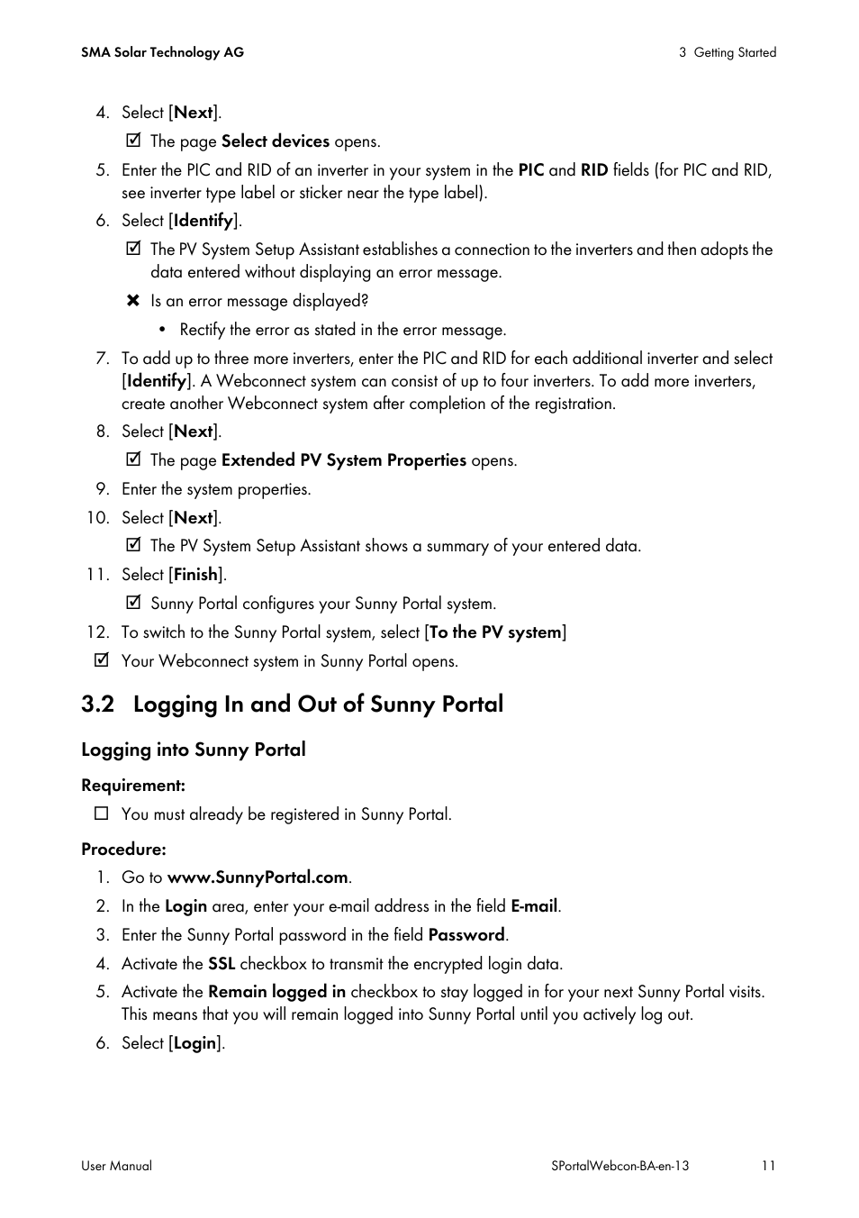 2 logging in and out of sunny portal | SMA Webconnect Systems in SUNNY PORTAL User Manual | Page 11 / 69