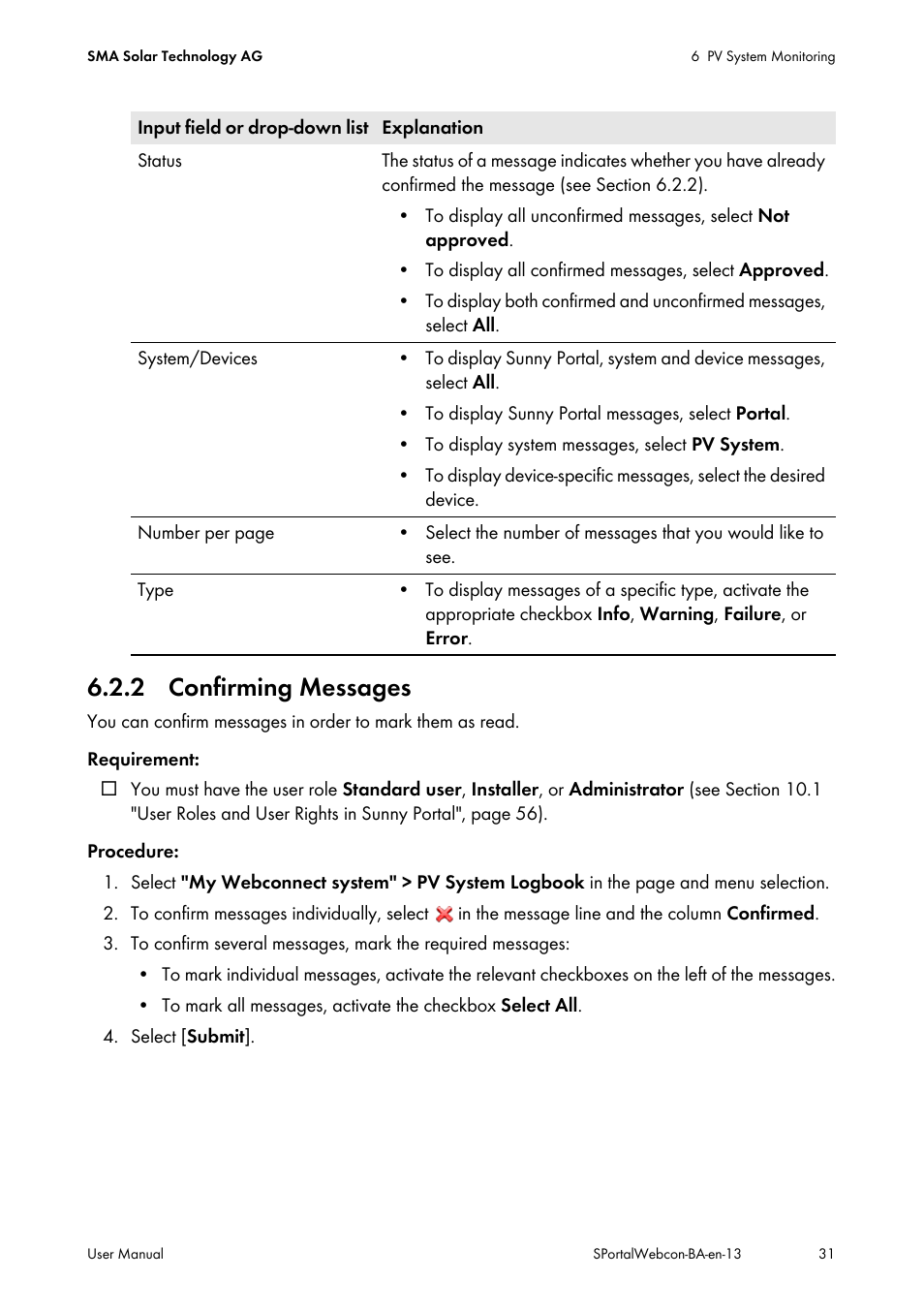 2 confirming messages | SMA Webconnect Systems in SUNNY PORTAL User Manual | Page 31 / 69