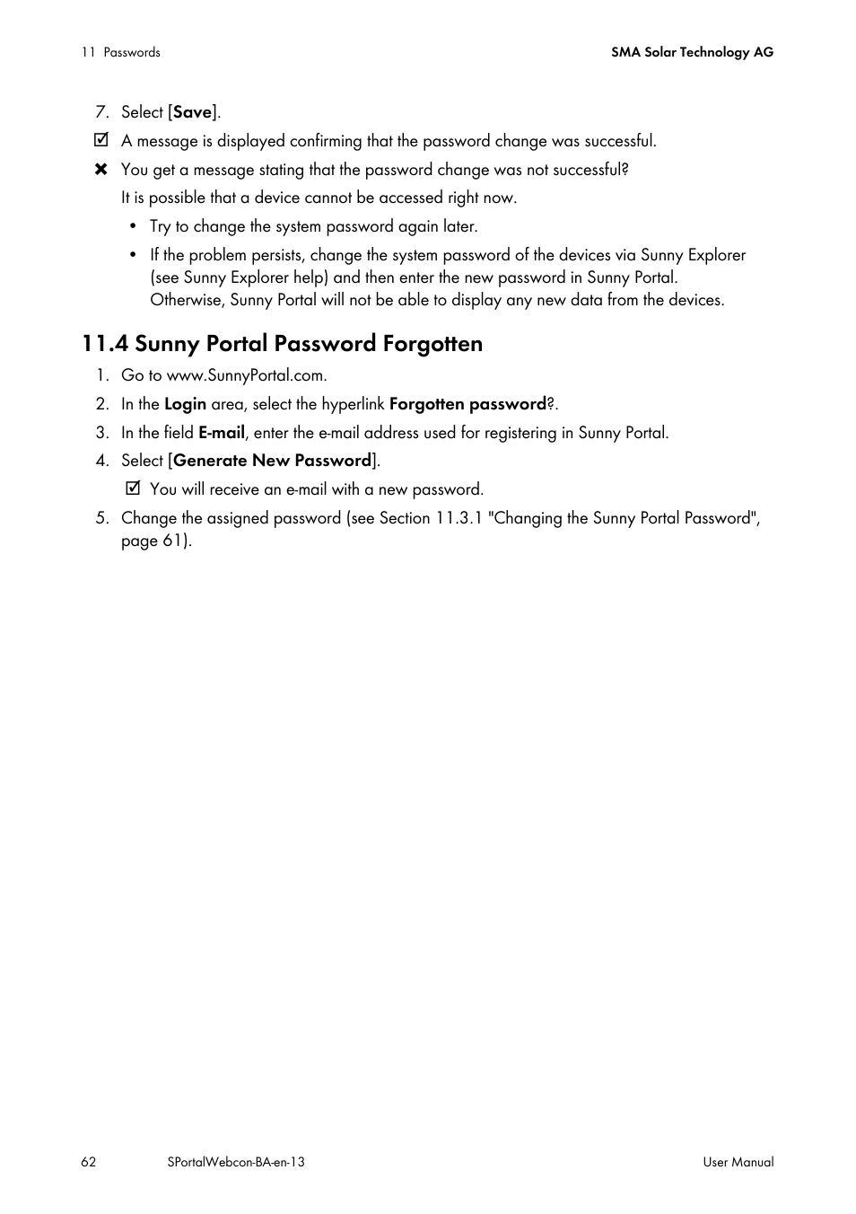 4 sunny portal password forgotten | SMA Webconnect Systems in SUNNY PORTAL User Manual | Page 62 / 69