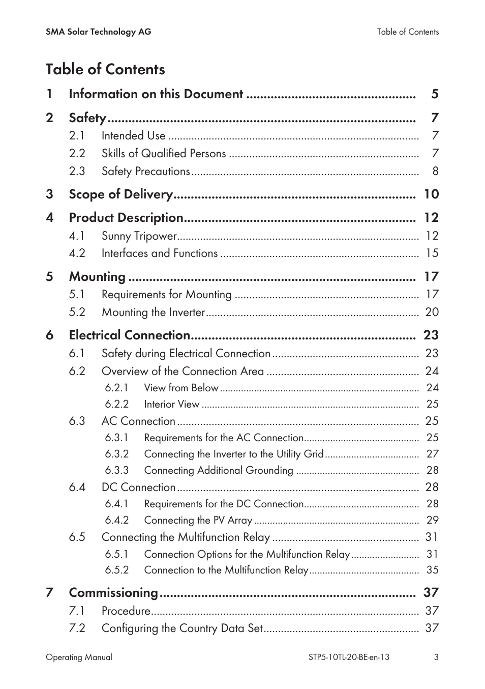 SMA STP 5000TL User Manual | Page 3 / 68