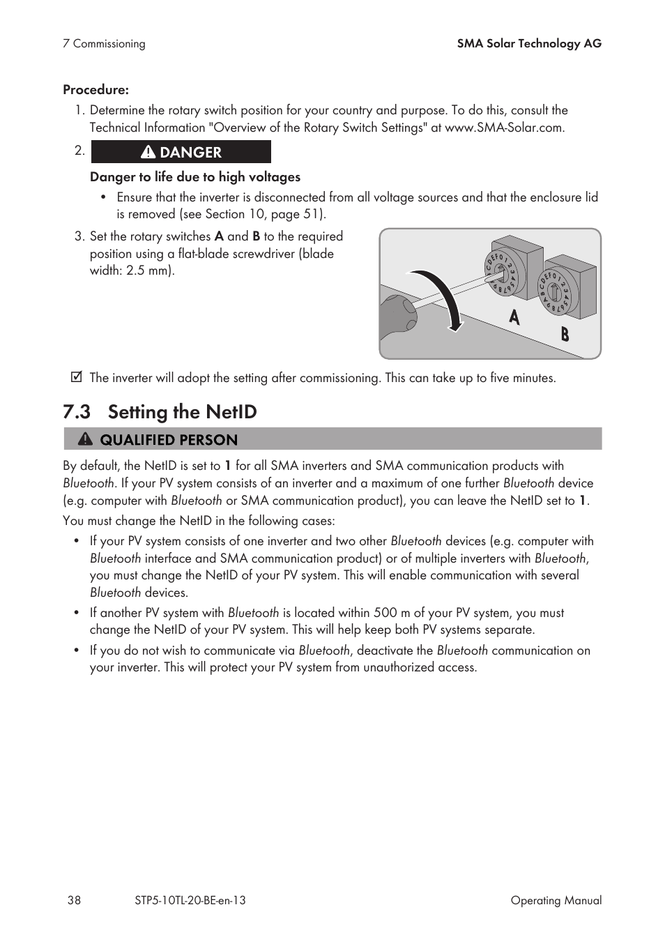 3 setting the netid, Setting the netid | SMA STP 5000TL User Manual | Page 38 / 68