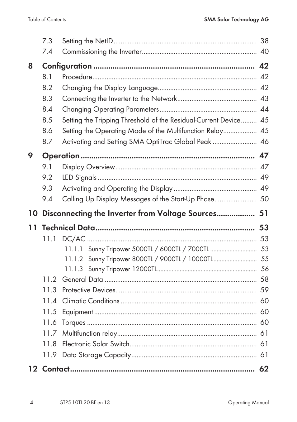SMA STP 5000TL User Manual | Page 4 / 68