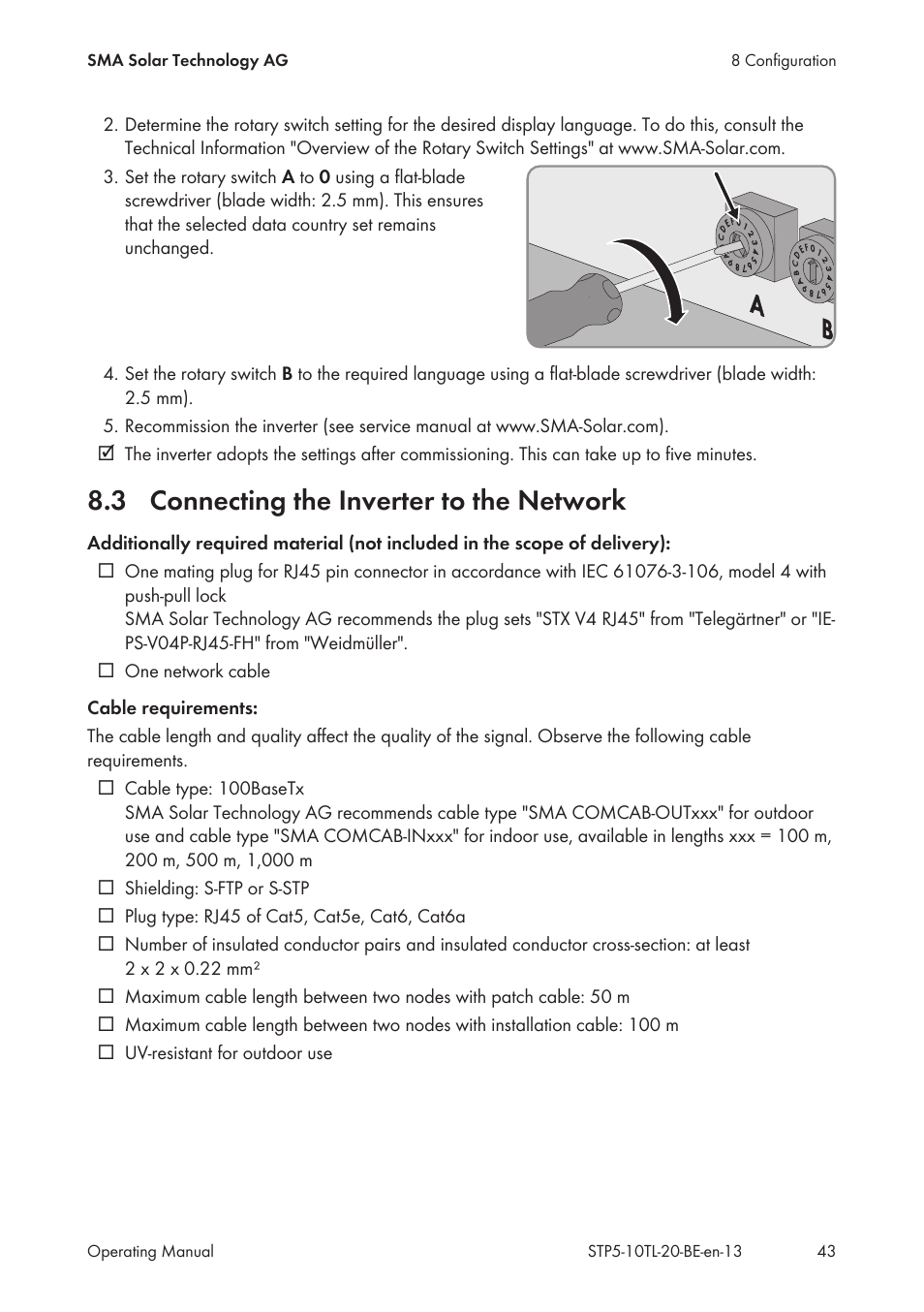 3 connecting the inverter to the network, Connecting the inverter to the network | SMA STP 5000TL User Manual | Page 43 / 68