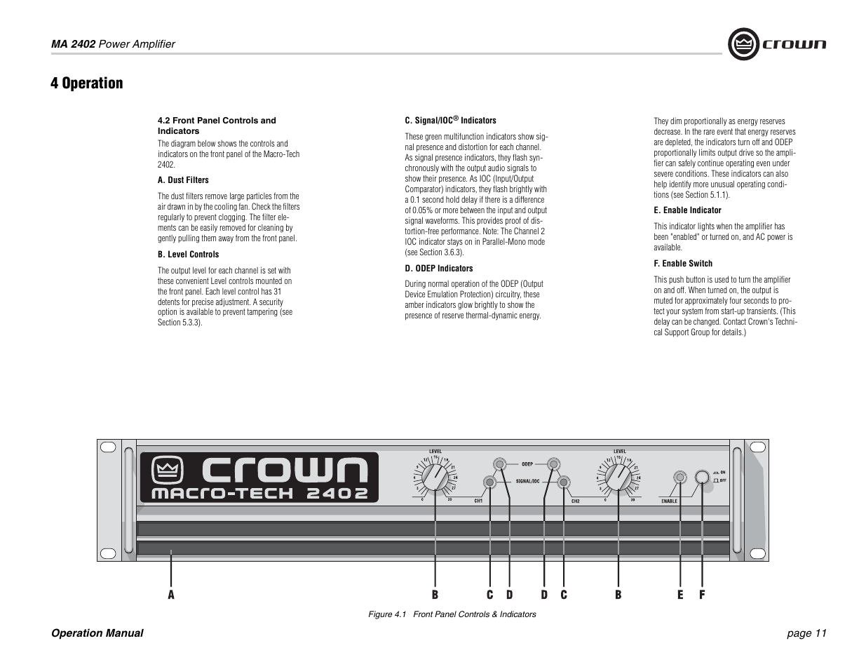 4 operation | Crown Audio MA-2402 User Manual | Page 11 / 36