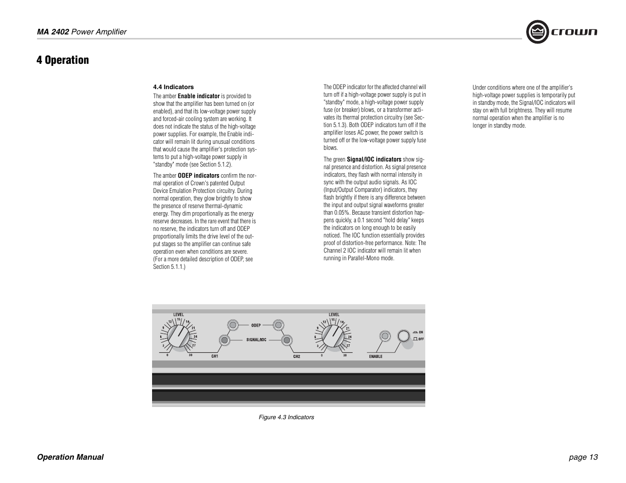 4 operation | Crown Audio MA-2402 User Manual | Page 13 / 36