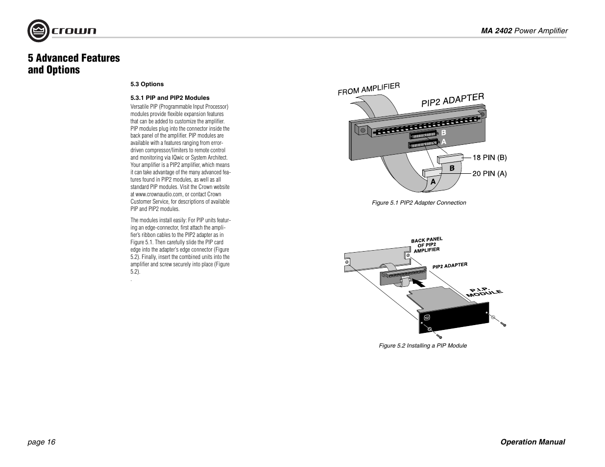 5 advanced features and options | Crown Audio MA-2402 User Manual | Page 16 / 36