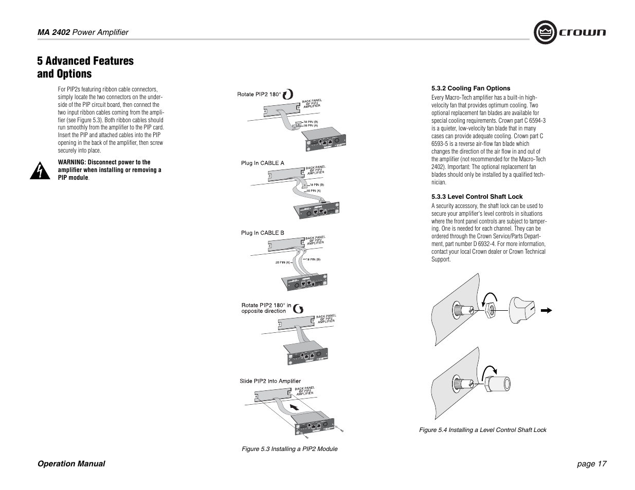 5 advanced features and options | Crown Audio MA-2402 User Manual | Page 17 / 36