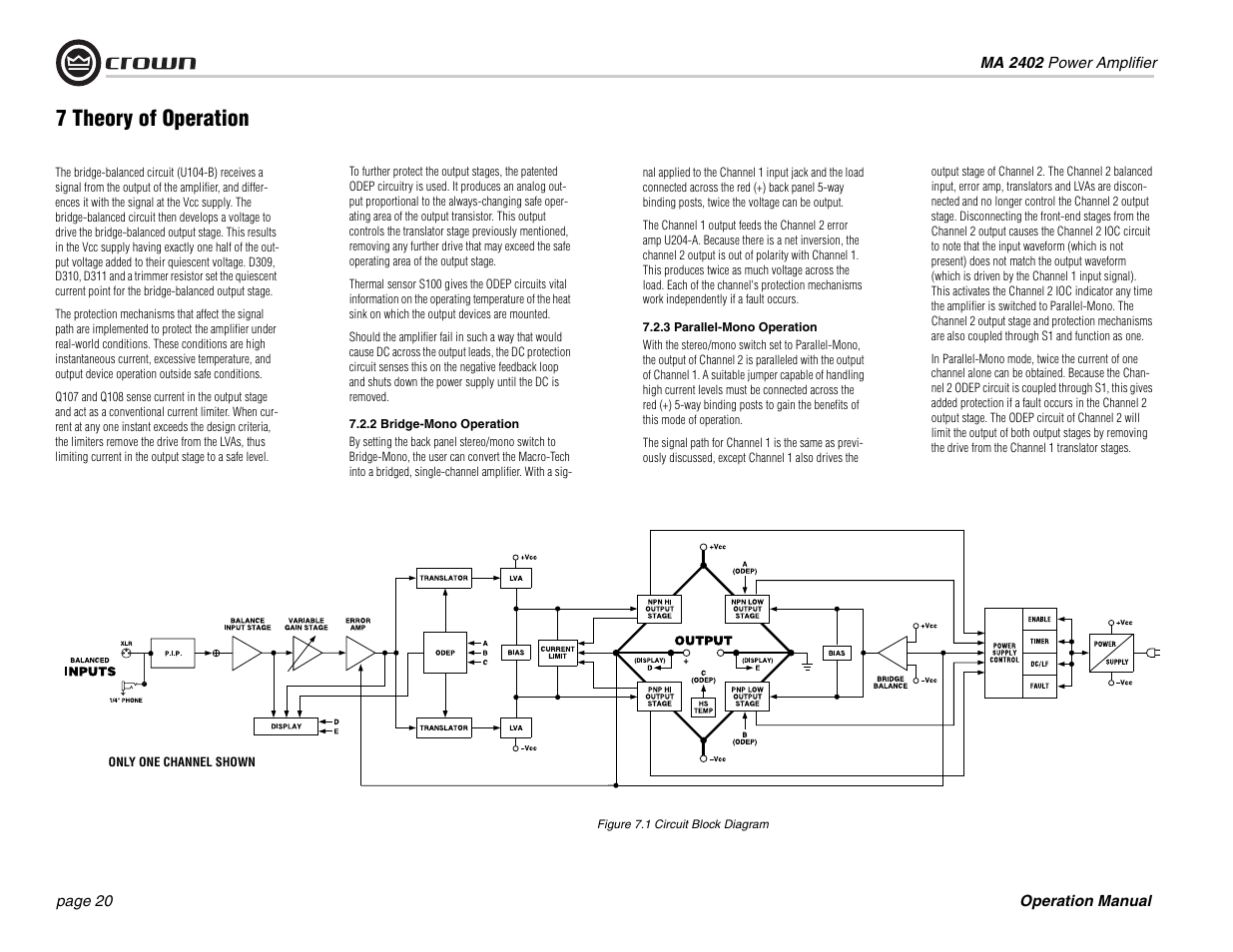 7 theory of operation | Crown Audio MA-2402 User Manual | Page 20 / 36