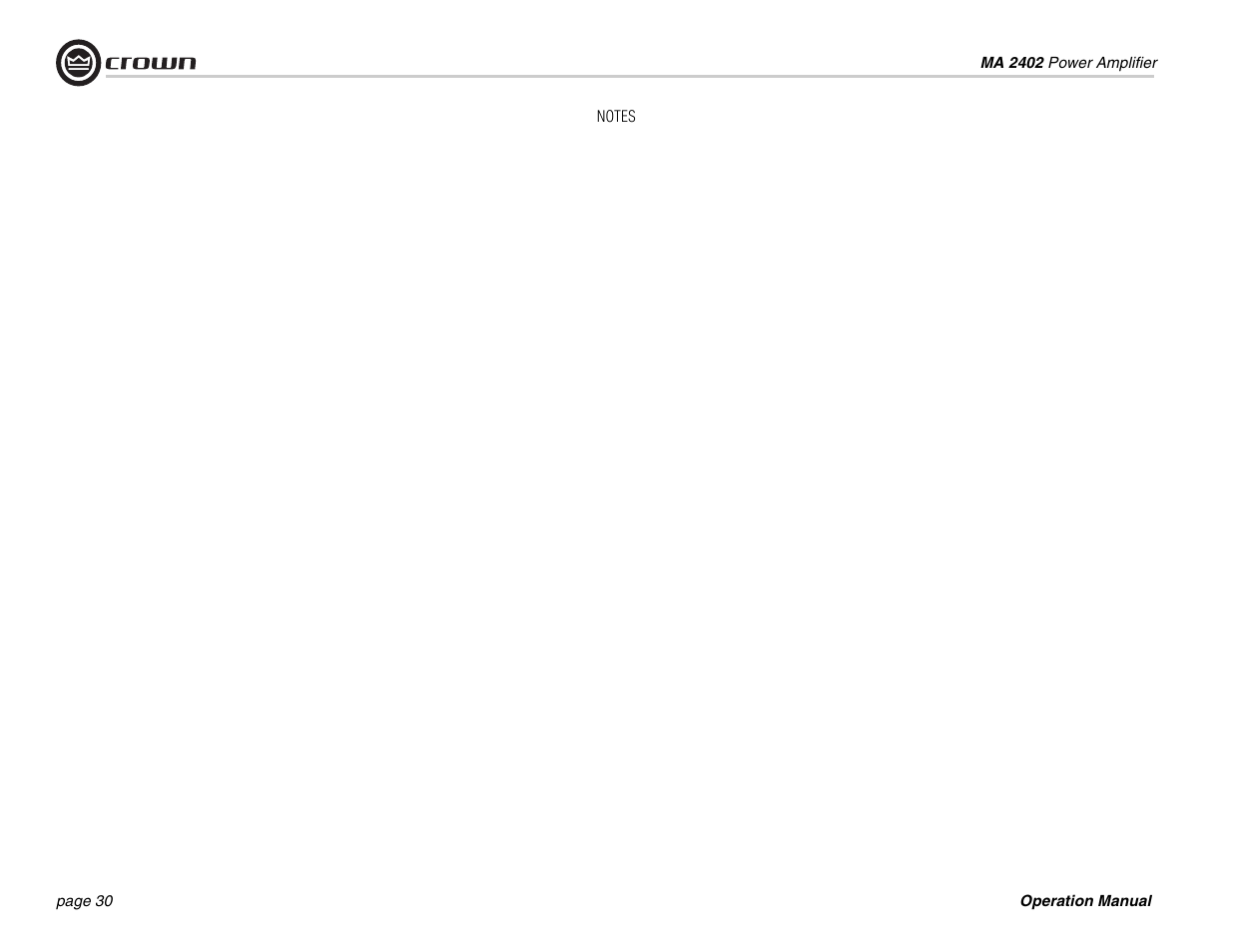 Crown Audio MA-2402 User Manual | Page 30 / 36