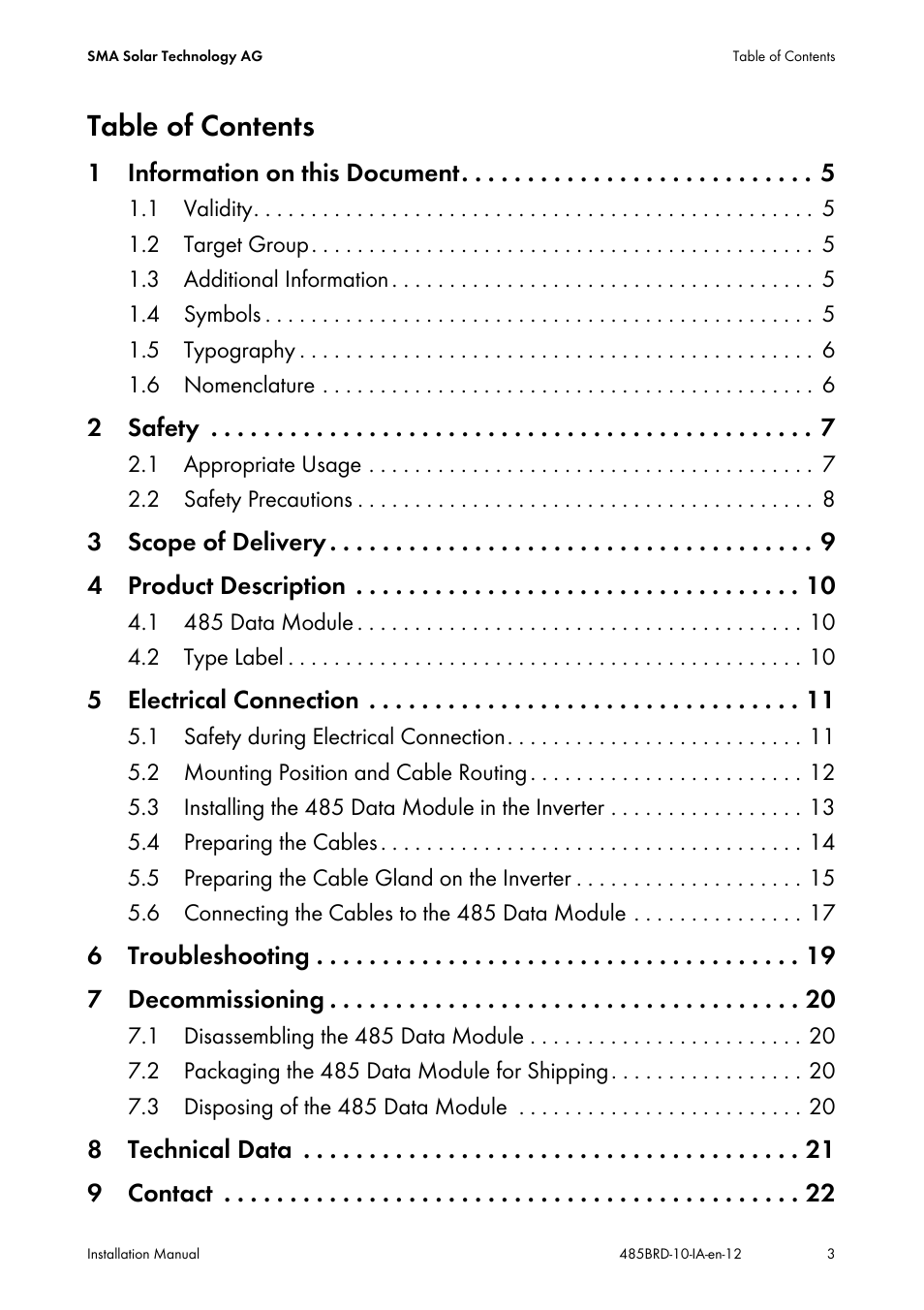 SMA 485 Data Module Type B User Manual | Page 3 / 24