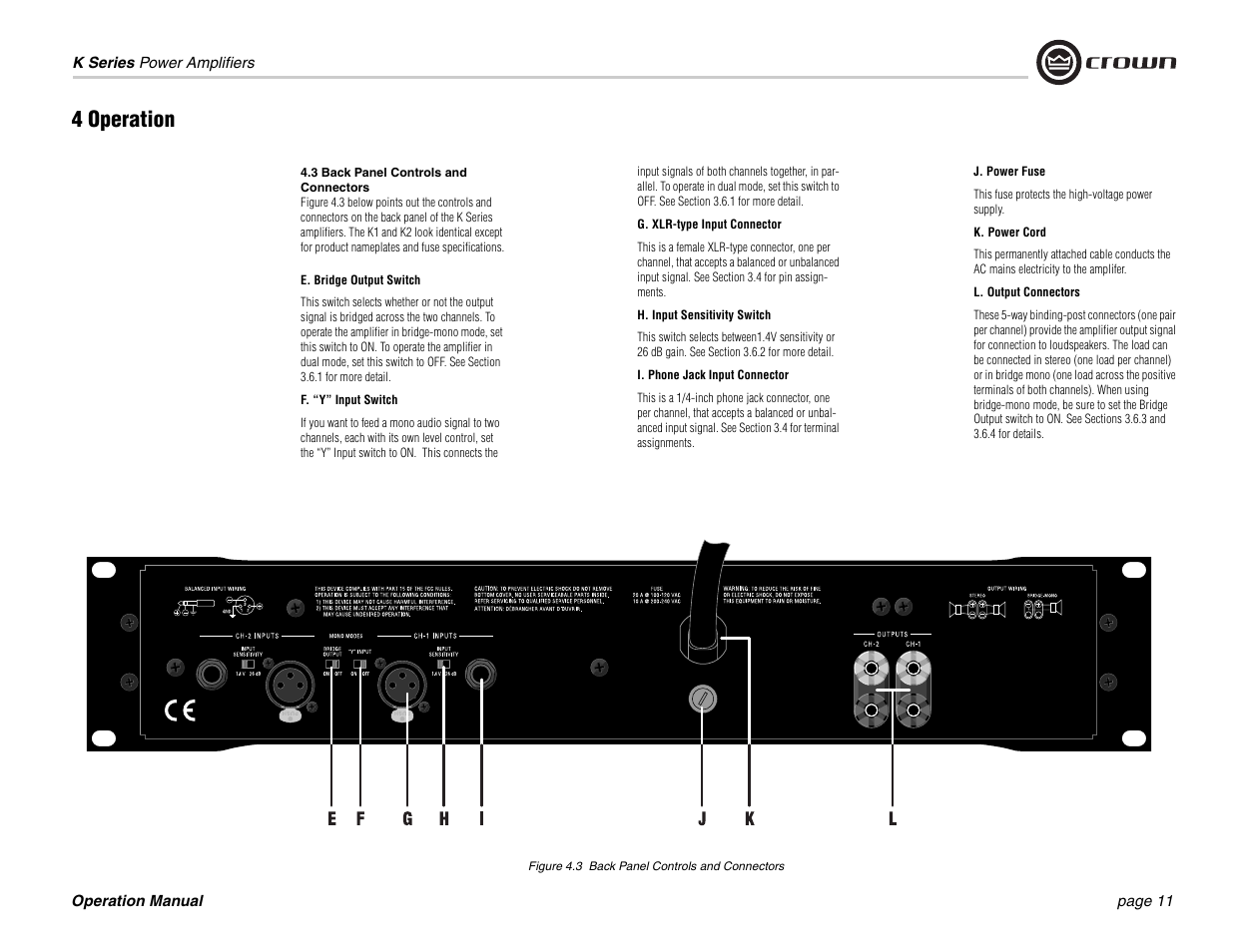 4 operation | Crown Audio CROWN K Series User Manual | Page 11 / 20