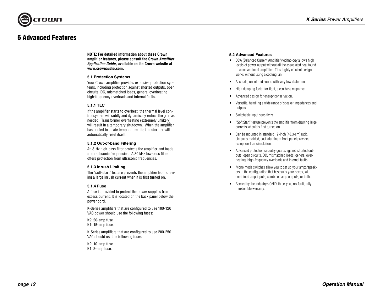 5 advanced features | Crown Audio CROWN K Series User Manual | Page 12 / 20