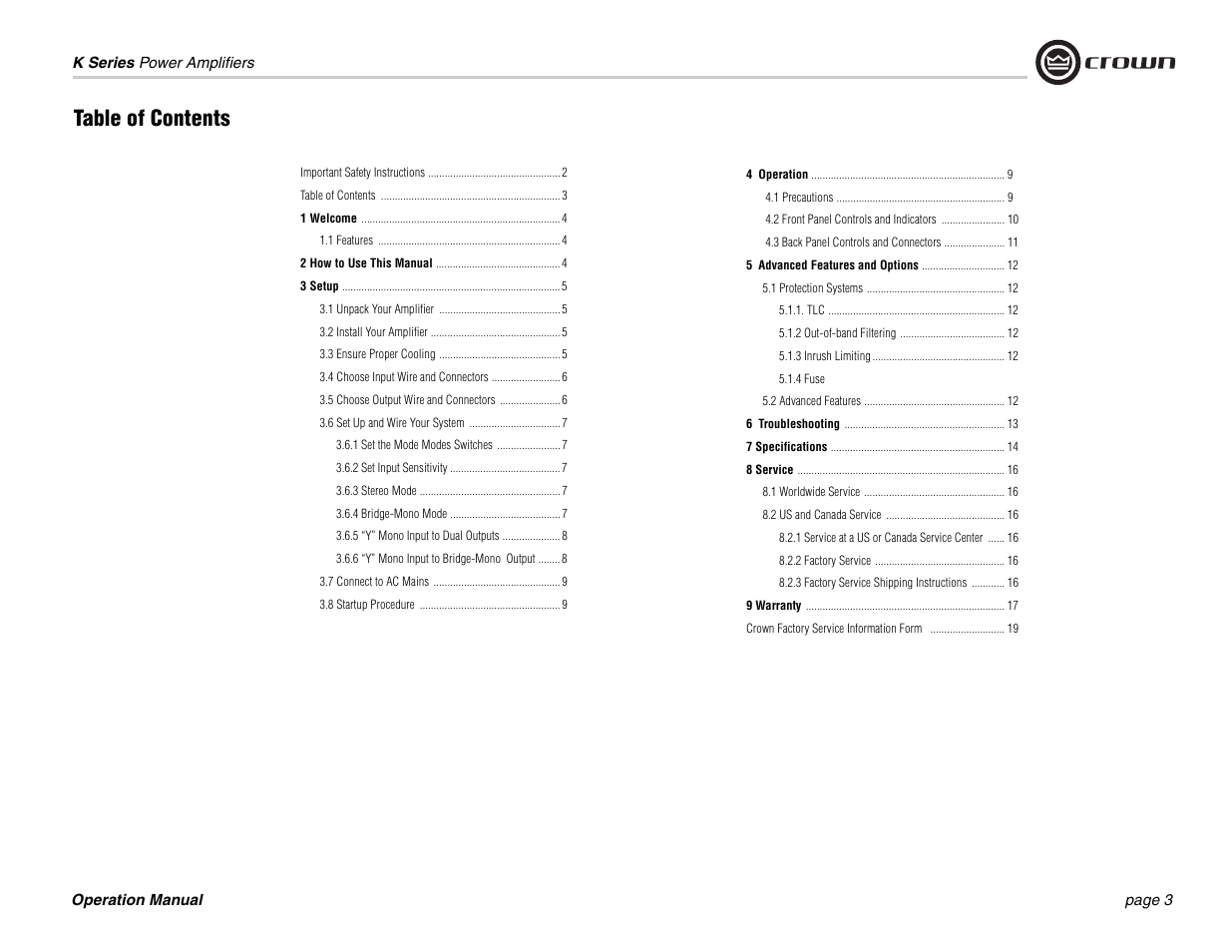 Crown Audio CROWN K Series User Manual | Page 3 / 20