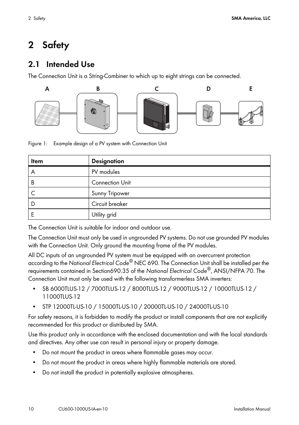 2 safety, 1 intended use | SMA 600-US User Manual | Page 10 / 52