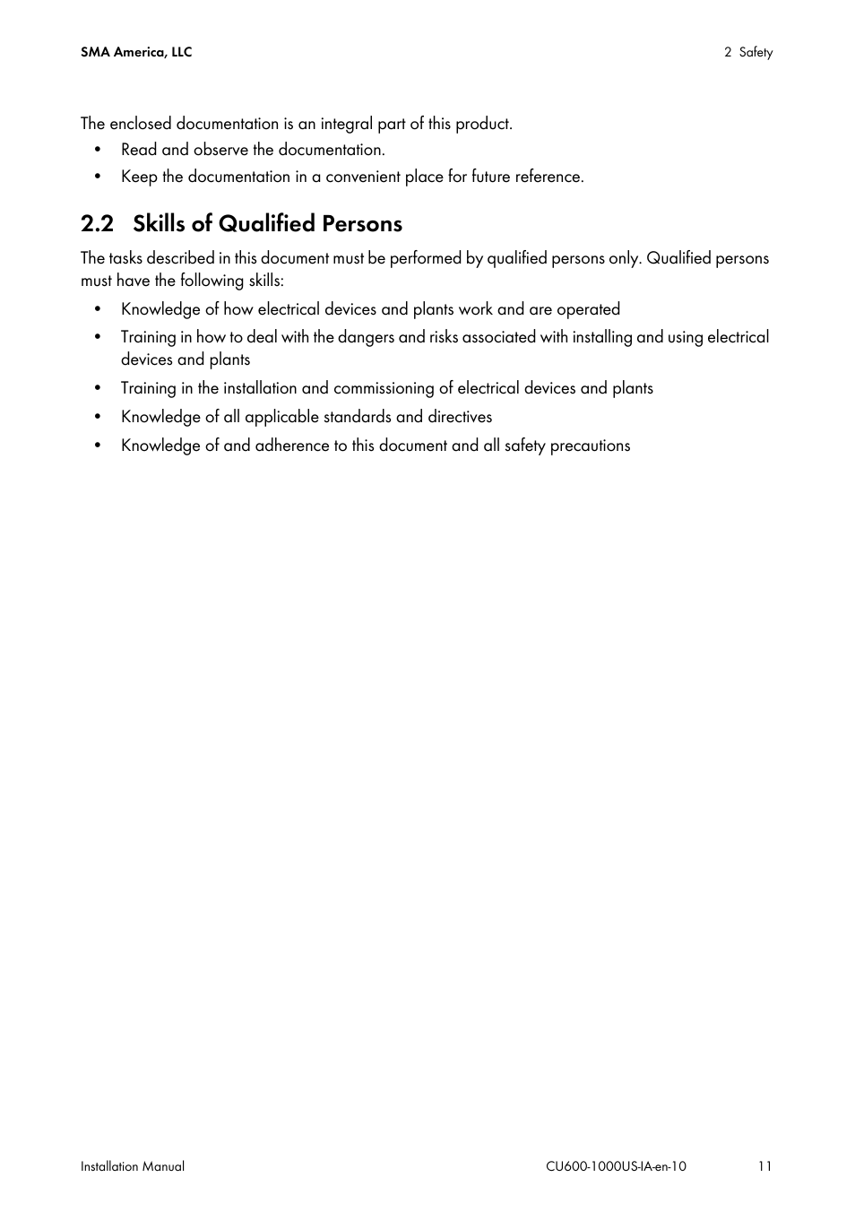 2 skills of qualified persons | SMA 600-US User Manual | Page 11 / 52