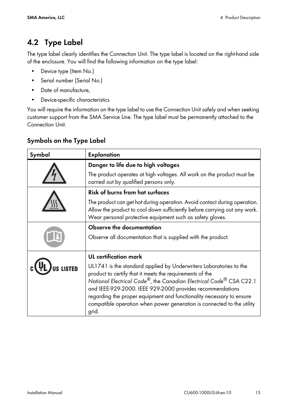 2 type label | SMA 600-US User Manual | Page 15 / 52