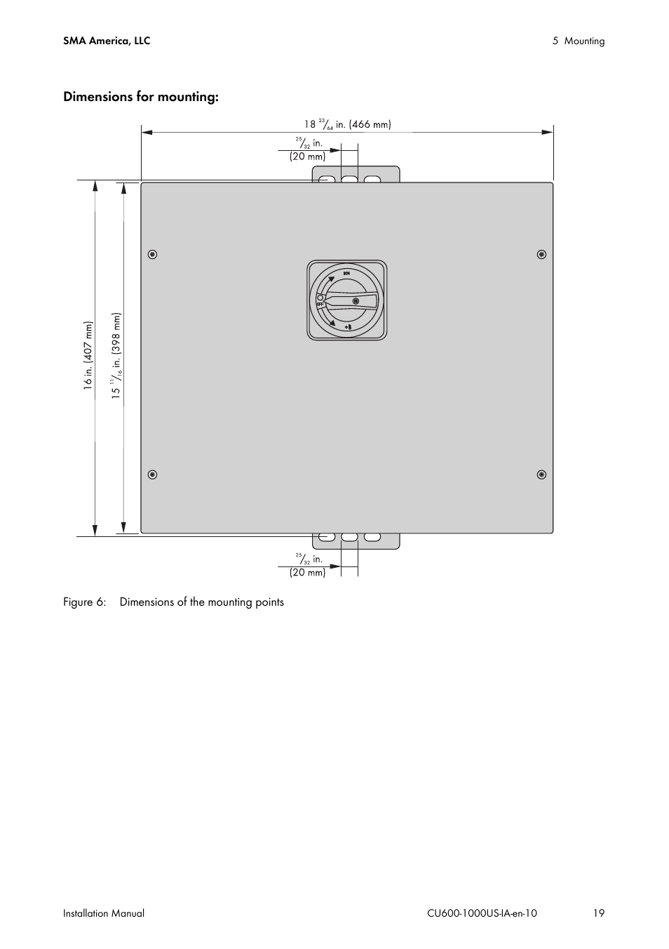 Dimensions for mounting | SMA 600-US User Manual | Page 19 / 52
