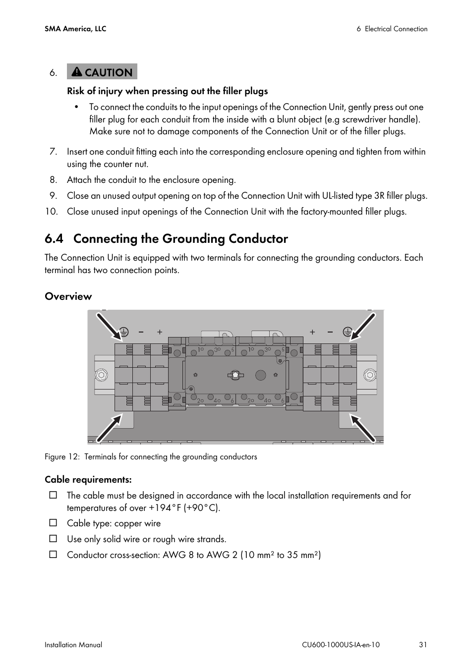 4 connecting the grounding conductor | SMA 600-US User Manual | Page 31 / 52