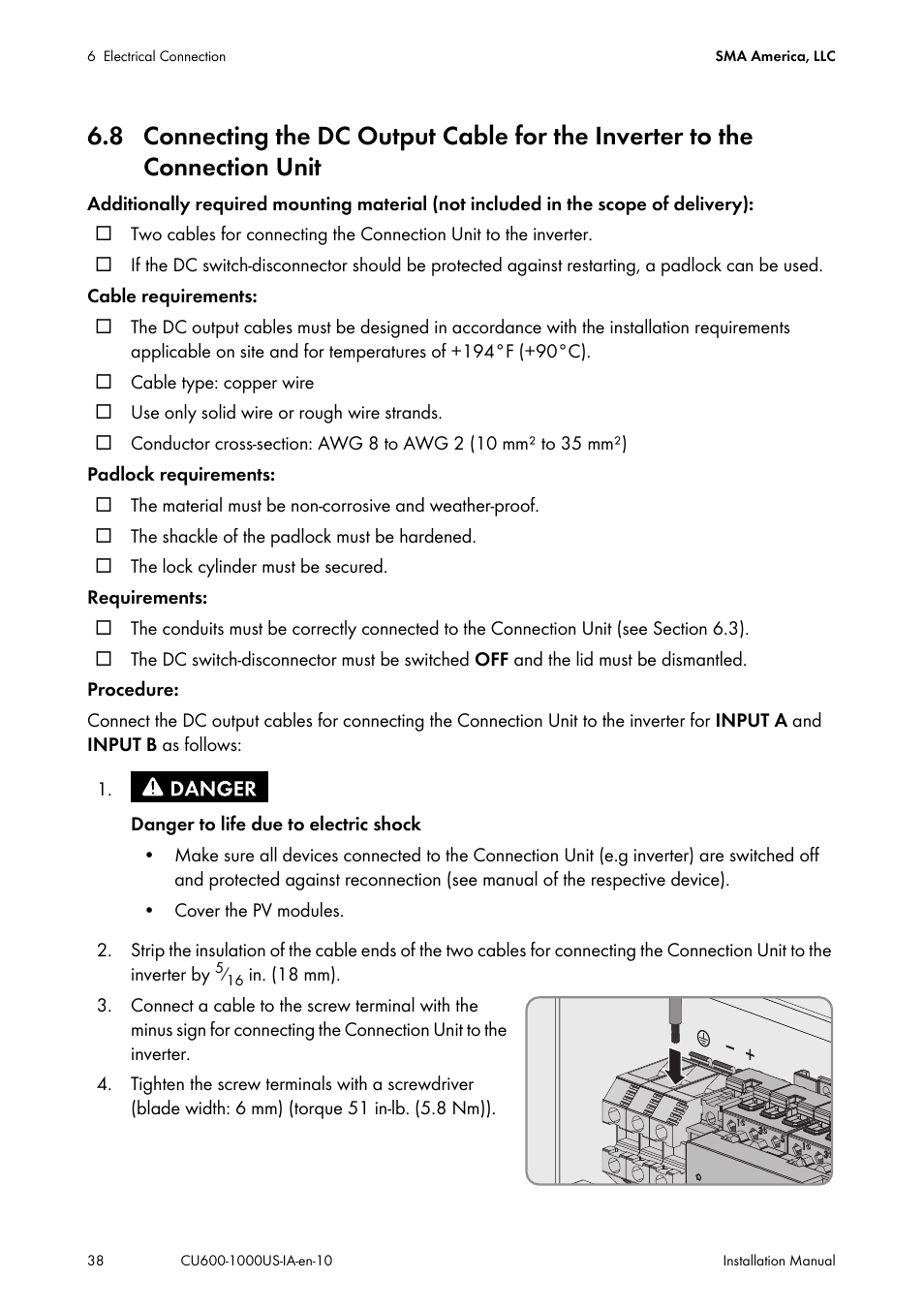 Connection unit | SMA 600-US User Manual | Page 38 / 52