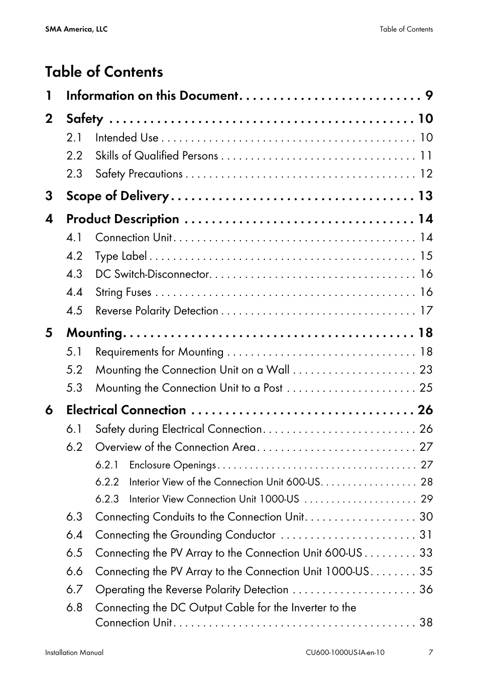 SMA 600-US User Manual | Page 7 / 52