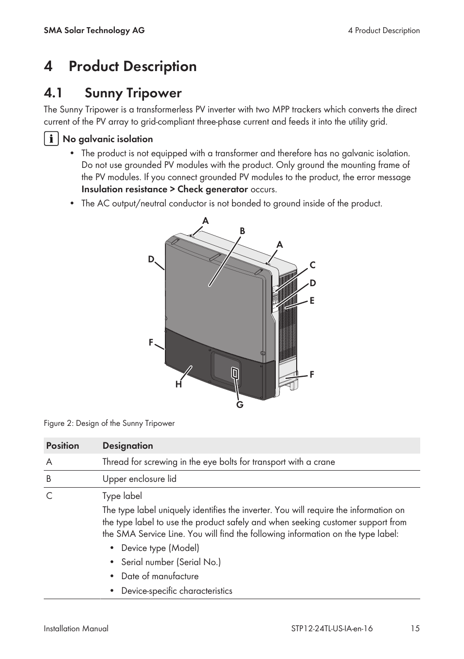 4 product description, 1 sunny tripower, Product description | Sunny tripower, 4product description | SMA STP 12000TL-US User Manual | Page 15 / 78