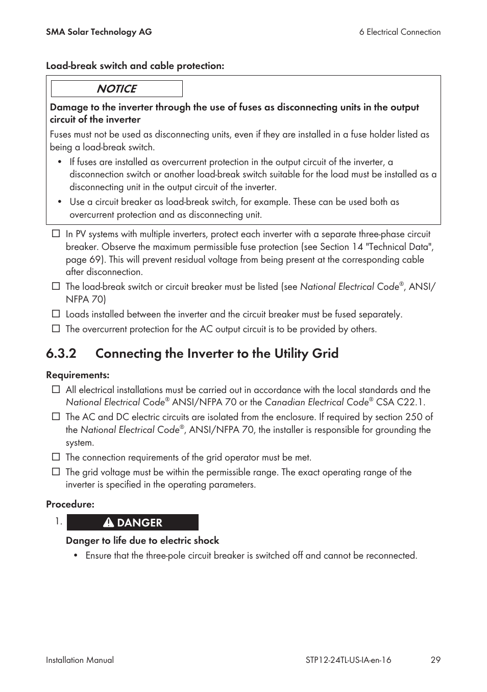 2 connecting the inverter to the utility grid, Connecting the inverter to the utility grid | SMA STP 12000TL-US User Manual | Page 29 / 78