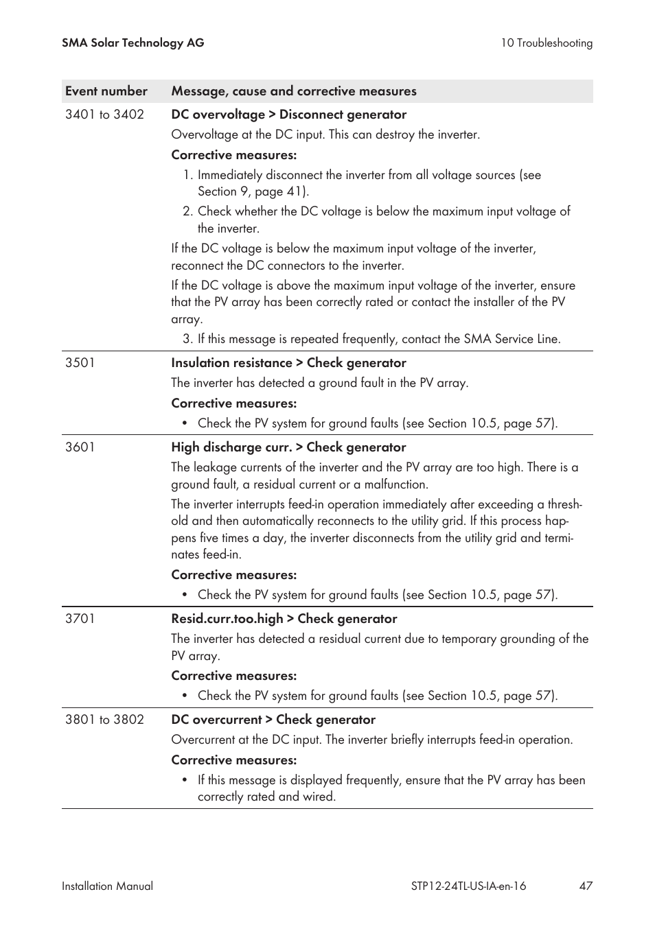 SMA STP 12000TL-US User Manual | Page 47 / 78