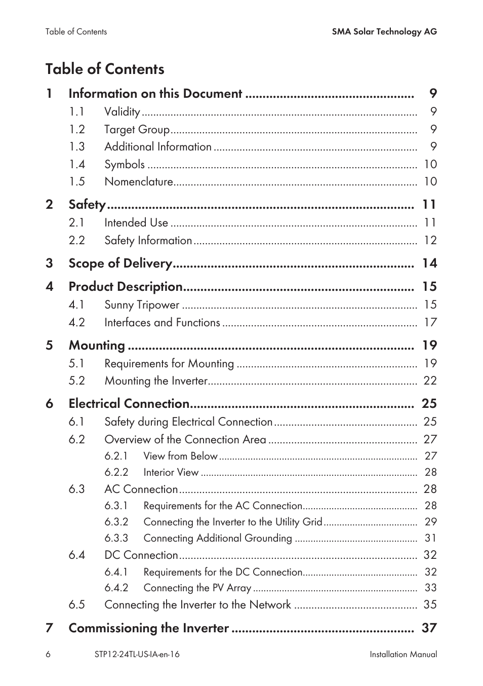SMA STP 12000TL-US User Manual | Page 6 / 78