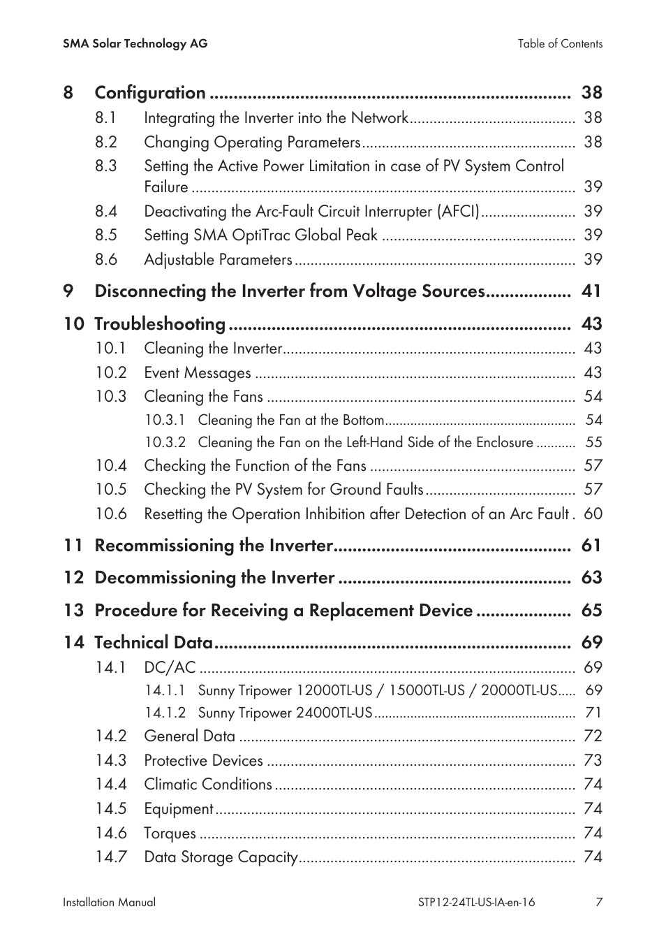 SMA STP 12000TL-US User Manual | Page 7 / 78
