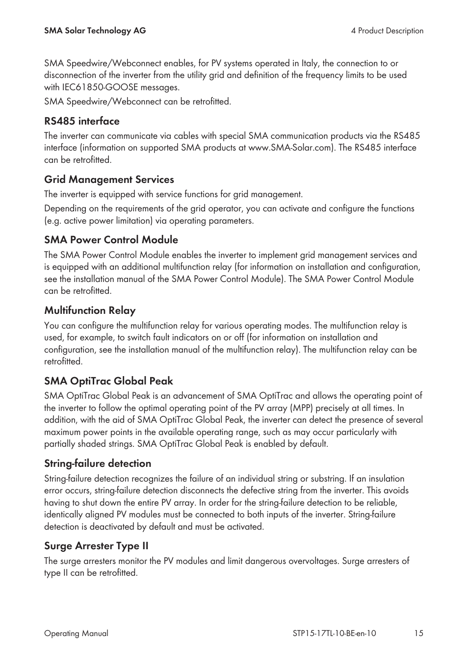 SMA STP 15000TL User Manual | Page 15 / 60