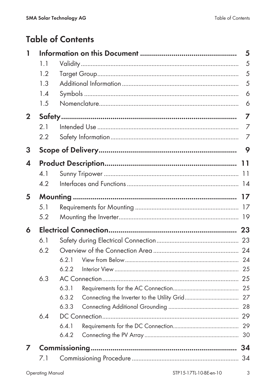 SMA STP 15000TL User Manual | Page 3 / 60