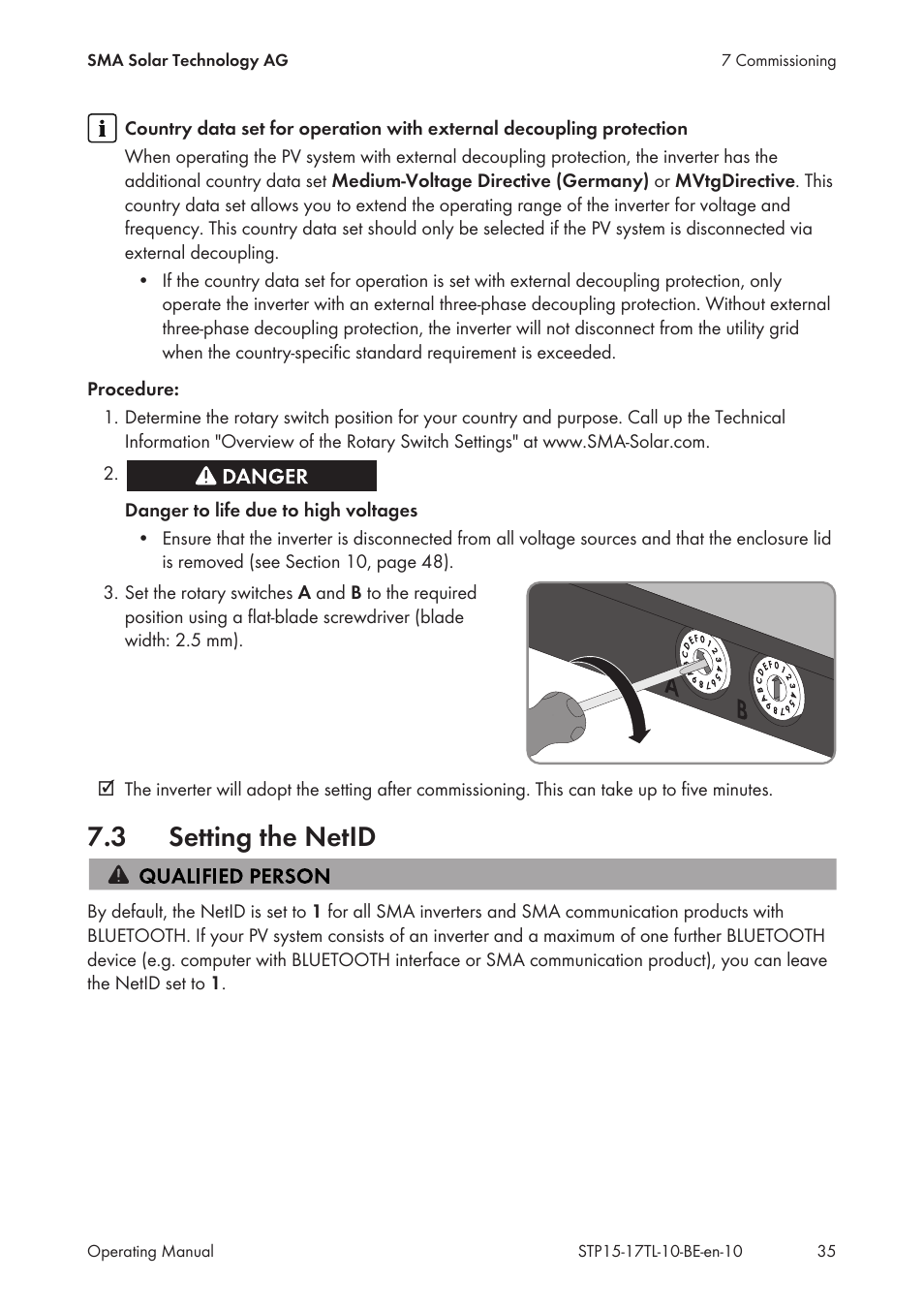 3 setting the netid, Setting the netid | SMA STP 15000TL User Manual | Page 35 / 60