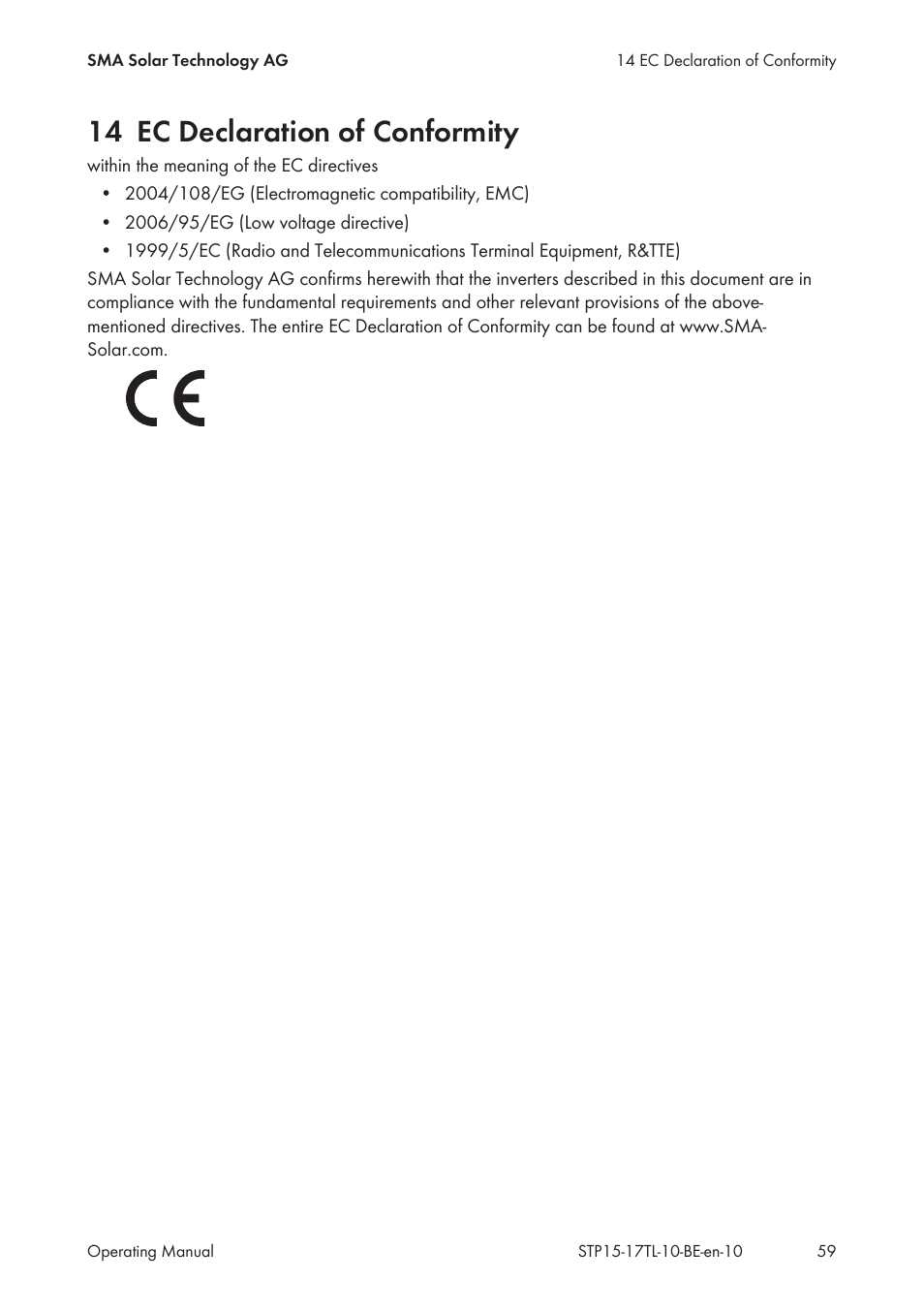 14 ec declaration of conformity | SMA STP 15000TL User Manual | Page 59 / 60