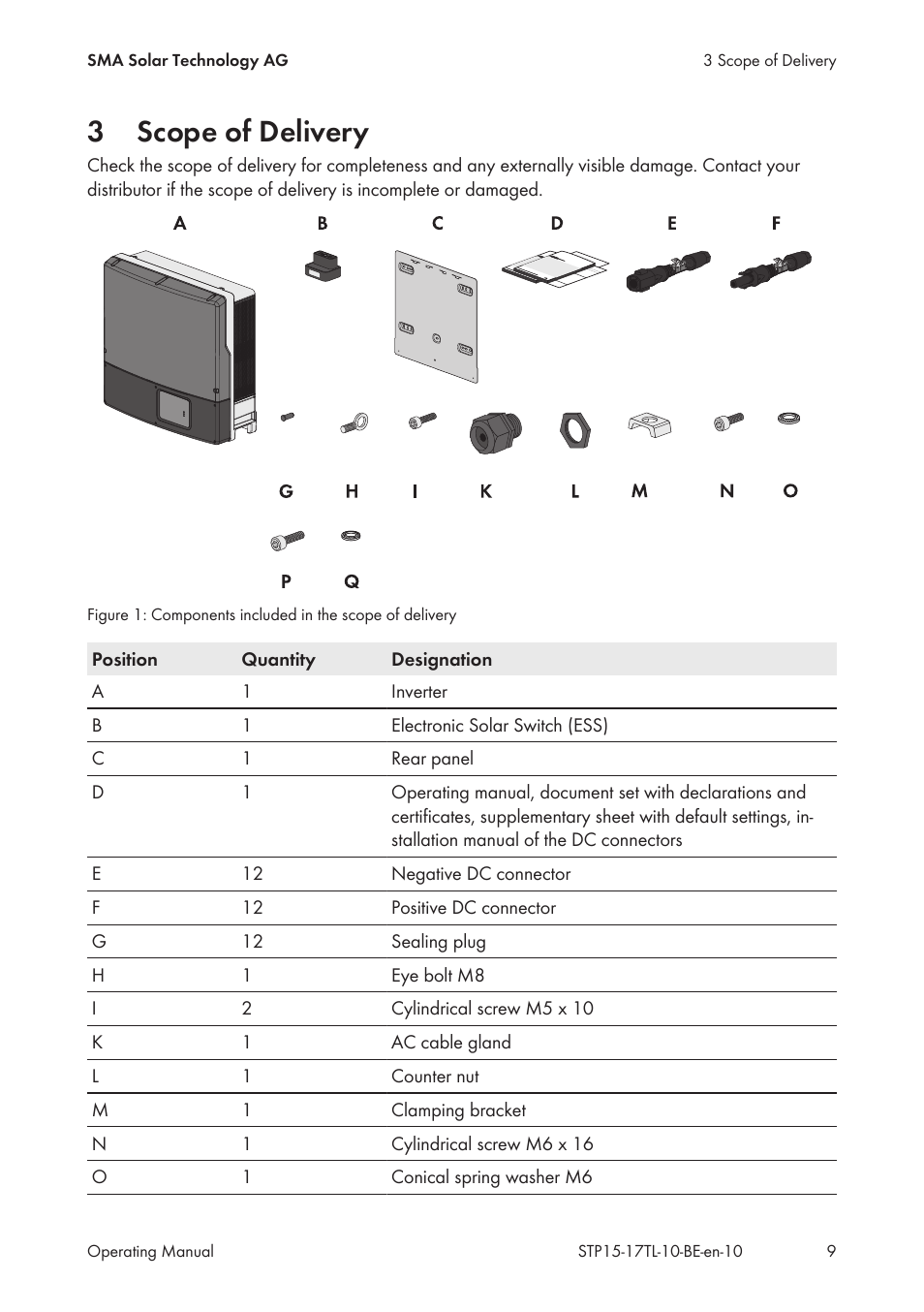3 scope of delivery, Scope of delivery, 3scope of delivery | SMA STP 15000TL User Manual | Page 9 / 60