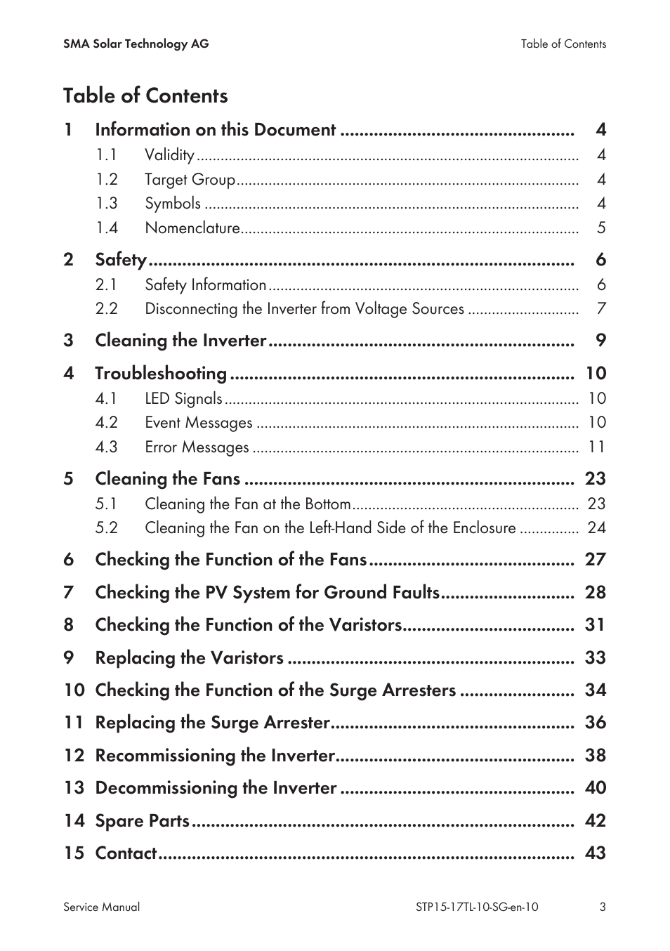 SMA STP 15000TL Service Manual User Manual | Page 3 / 46